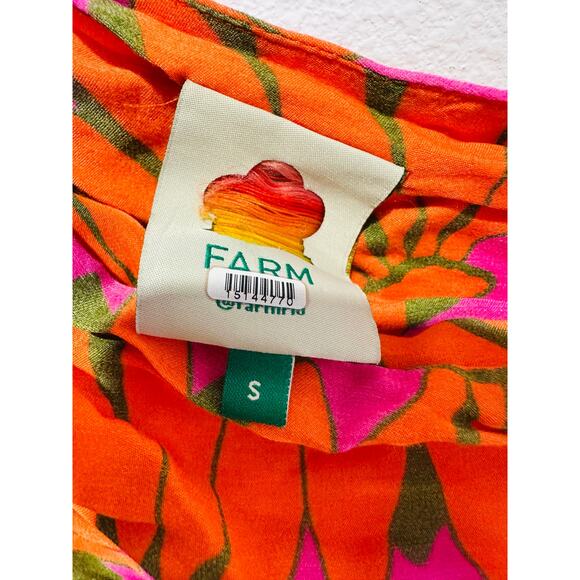 FARM RIO Orange Pink One Shoulder Ruched Waist Tie Copacabana A-Line Dress S - Picture 10 of 16